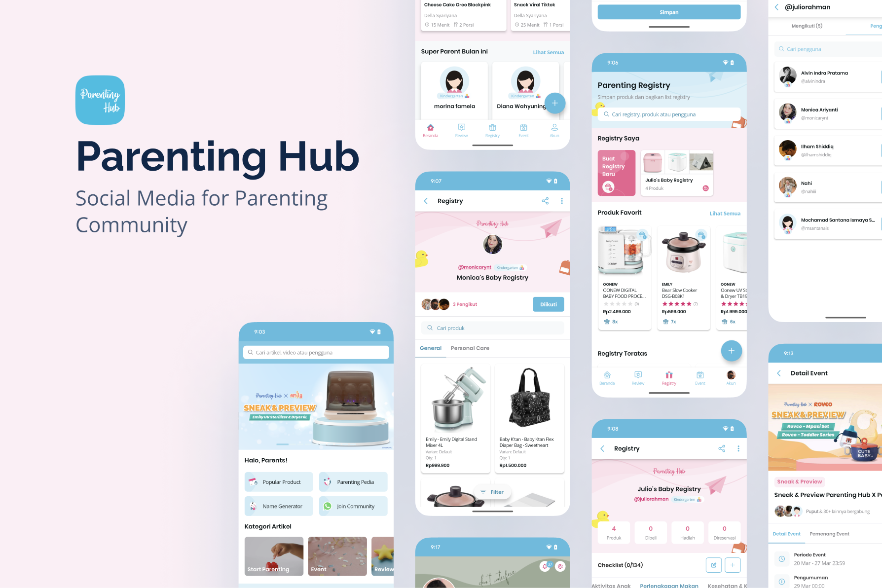 Parenting Hub article feed screen